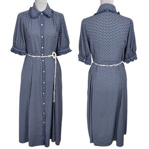 Max Studio Button Front Midi Shirt‎ Dress Size S Peter Pan Collar Floral Belted